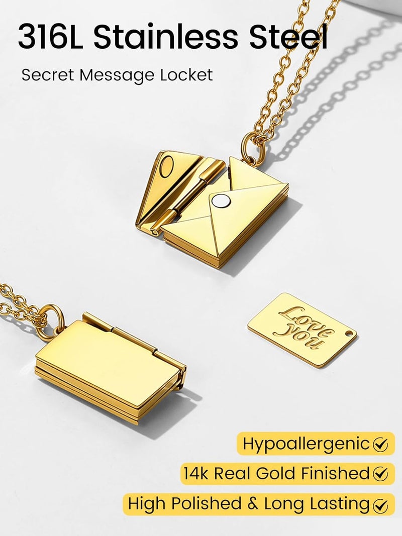 KeyStyle Personalized Envelope Locket Necklace for Women, Custom Love Letter Message Necklaces Birthstone Photo Jewelry Mother's Day Christmas Gift for Fiancee Mom Wife - Image 3